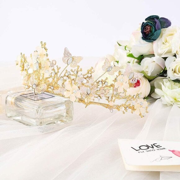 Butterfly Crowns and Tiaras Flower Rhinestone Bride Crown Baroque Queen Tiaras P - Picture 6 of 7